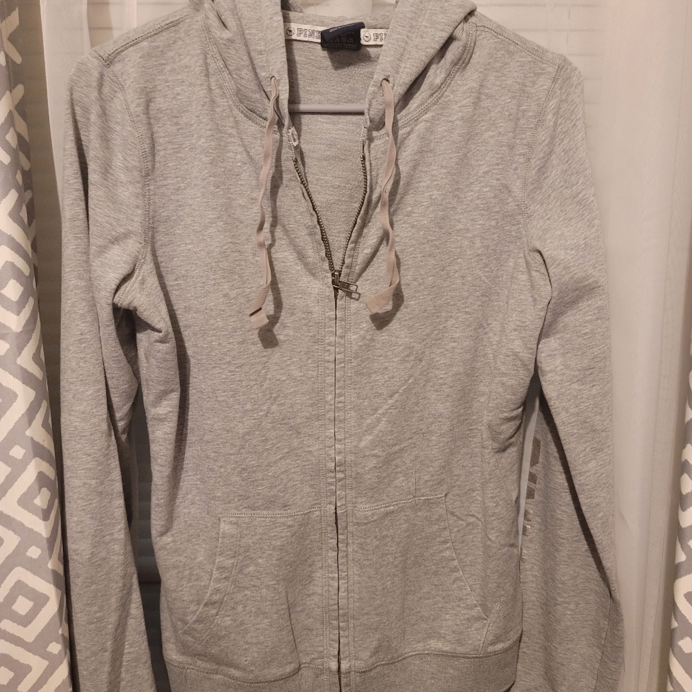 VS Pink zip up gray thin M